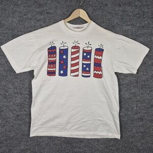 VTG 1994 Juli Firecracker Short Sleeve Shirt Mens Sz L Made in USA 4th of July‎